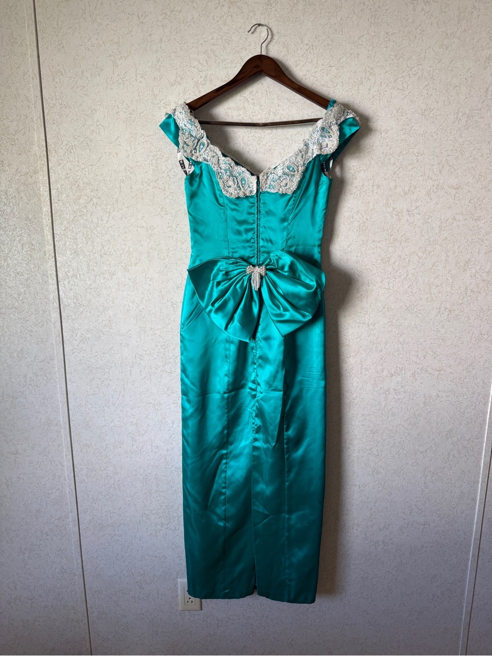 1980s Teal Vintage Prom Dress